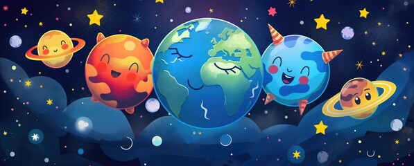 Joyous Earth Day celebration with animated planets in space - 777620073