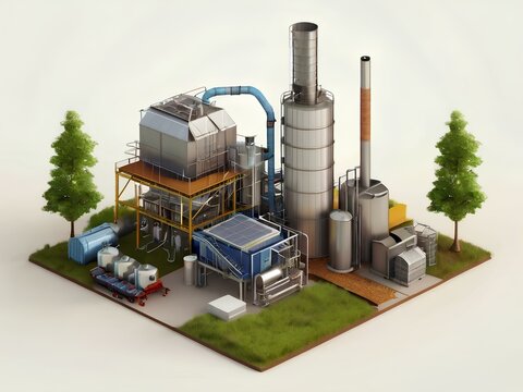 An illustration of a biomass energy facility