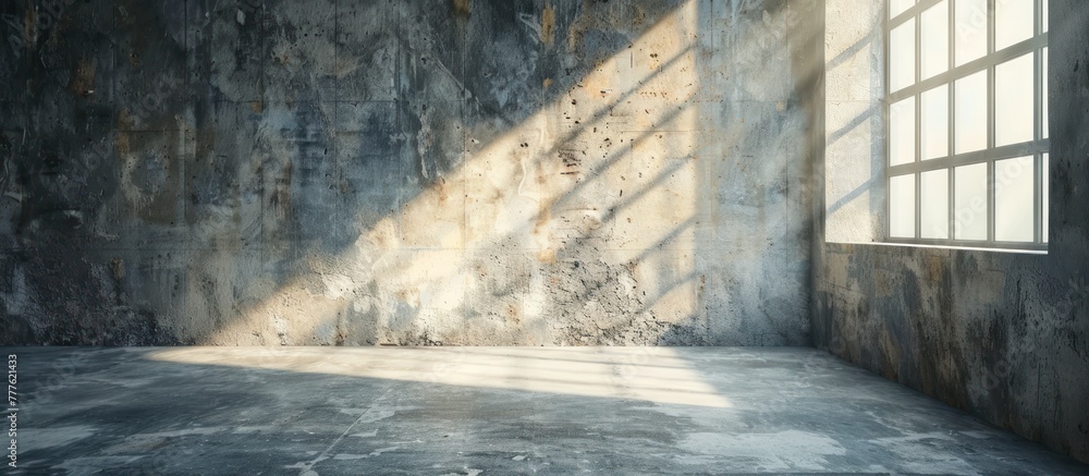 Aufkleber an empty room featuring a concrete wall and a window through which light streams in.
