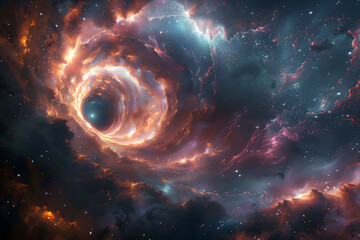 Spiral galaxy swirling in vibrant cosmos with stars - obrazy, fototapety, plakaty