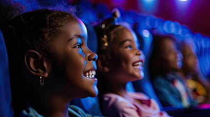 Joyful children sitting in the cinema