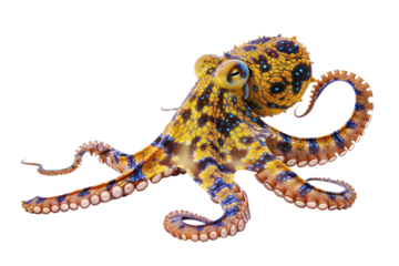 Southern blue ringed octopus on isolated transparent background