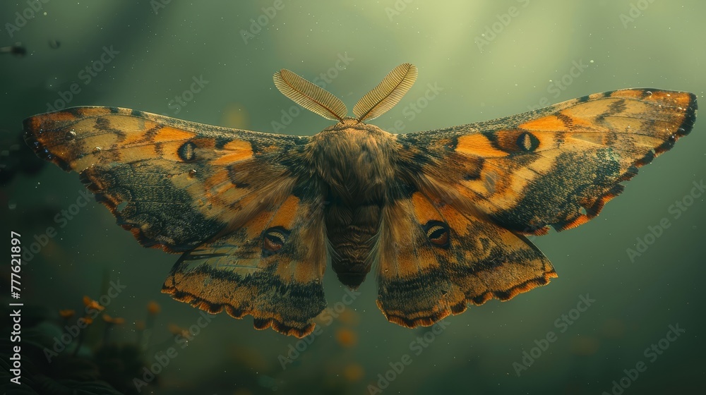 Wall mural   A close-up of a butterfly hovering above water, surrounded by numerous bubbles