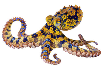 Southern blue ringed octopus on isolated transparent background