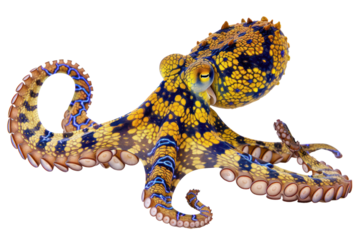 Southern blue ringed octopus on isolated transparent background