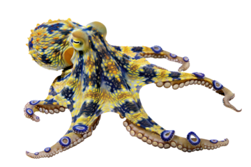 Southern blue ringed octopus on isolated transparent background
