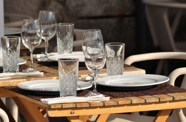 Table set on a restaurant terrace waiting for customers
