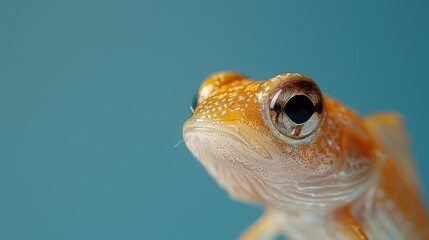   A tight shot of a fish's eye against a backdrop of a clear blue sky