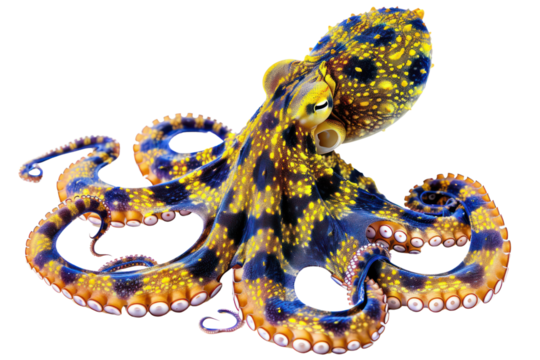 Southern blue ringed octopus on isolated transparent background