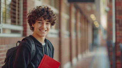 A portraits of happy school boy smiling in high school