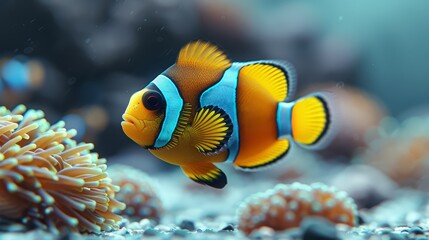 Fototapeta na wymiar A tight shot of an orange-blue clownfish duo in an aquarium