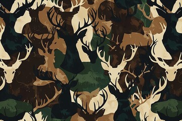 Camouflage pattern made of silhouettes of buck heads.