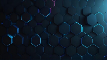 Modern abstract blue background with glowing geometric lines, gradient hexagon shape. Futuristic technology concept for versatile use - obrazy, fototapety, plakaty