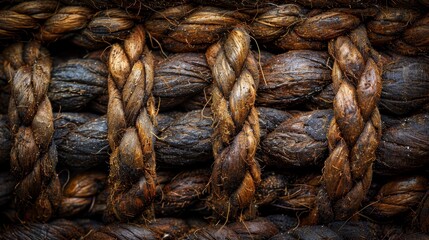   A tight shot of a collection of wooden ropes, resembling intricately crafted woodworking supplies - obrazy, fototapety, plakaty