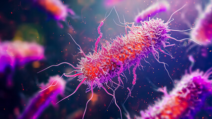 Salmonella typhi under the microscope. 3d visualization.