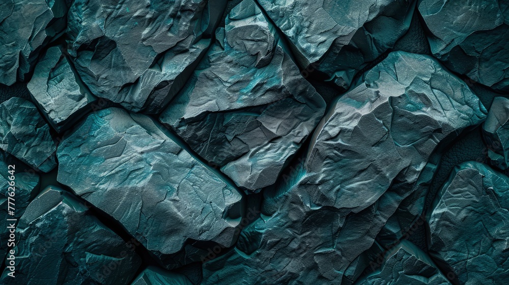 Poster A minimalist dark teal rocky background with an emphasis on texture. The rocks have a matte finish, with subtle variations in color and depth. 