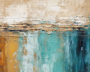 Abstract background with strokes of yellow, green, and blue. Brushstrokes of paint.