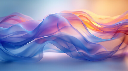 Abstract 3D fluid shapes in light pastel purple, orange and blue colors Background