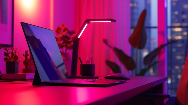 Step into a world of heightened efficiency and relaxation with our AI-powered reading light on a sleek red desk, a perfect duo for productivity and comfort attractive look