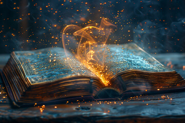An open book with flames coming out of the pages - Powered by Adobe