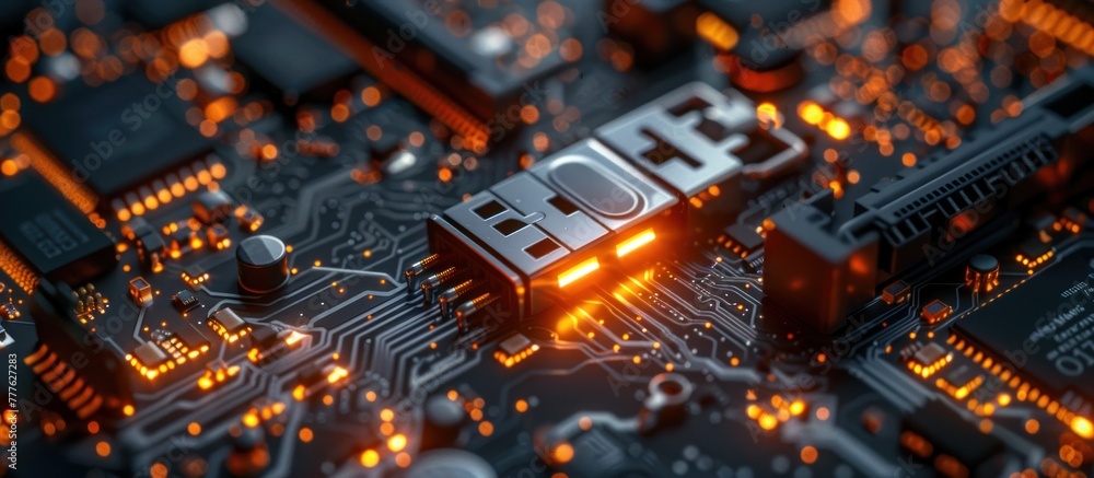 Aufkleber a detailed view of a computer motherboard showcasing a close-up of a single computer chip. the chip 