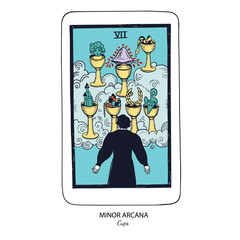 Tarot card vector deck . Minor Arcana Cups . Occult esoteric spiritual Tarot. Isolated colored hand drawn illustrations
