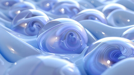 Abstract 3D fluid shapes in light pastel blue colors Background