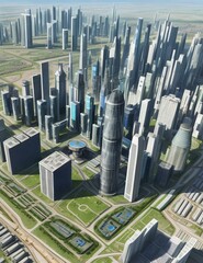 Obraz premium An illustration of a futuristic city powered entirely by clean energy sources