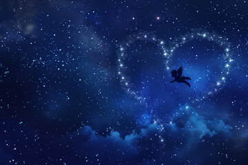 Obraz na płótnie Canvas A fairy is flying through the sky above two stars