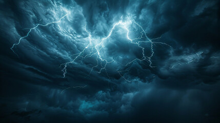 Electrified Skyscape: Lightning Strikes and Cloud Turbulence - obrazy, fototapety, plakaty