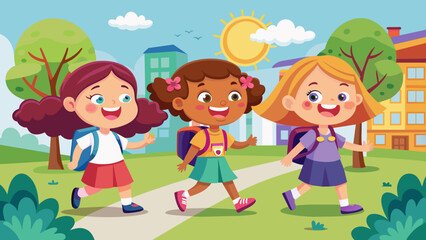 Obraz na płótnie Canvas girls-are-going-to-school--girls-are-going-to-scho
