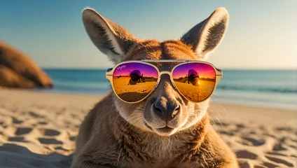  Cute kangaroo portrait on the beach wearing sunglasses vacation © tanya78