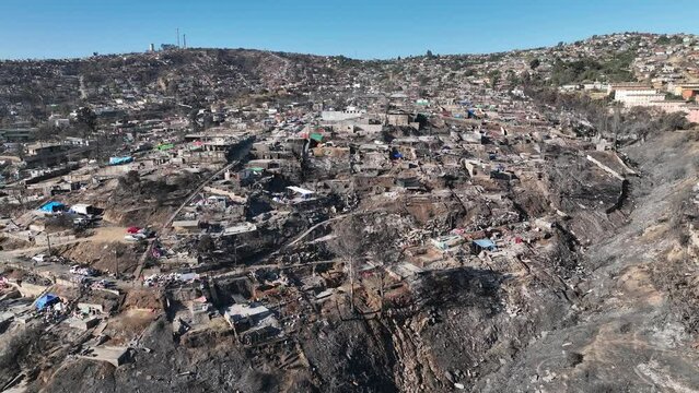 Aereal Footage Showing the Impact of Forest Fires Valparaiso Residential Areas