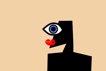 abstract male face portraits as a cubism wall art. Concept of creative shapes graphics geometric shapes. Geometric face.
