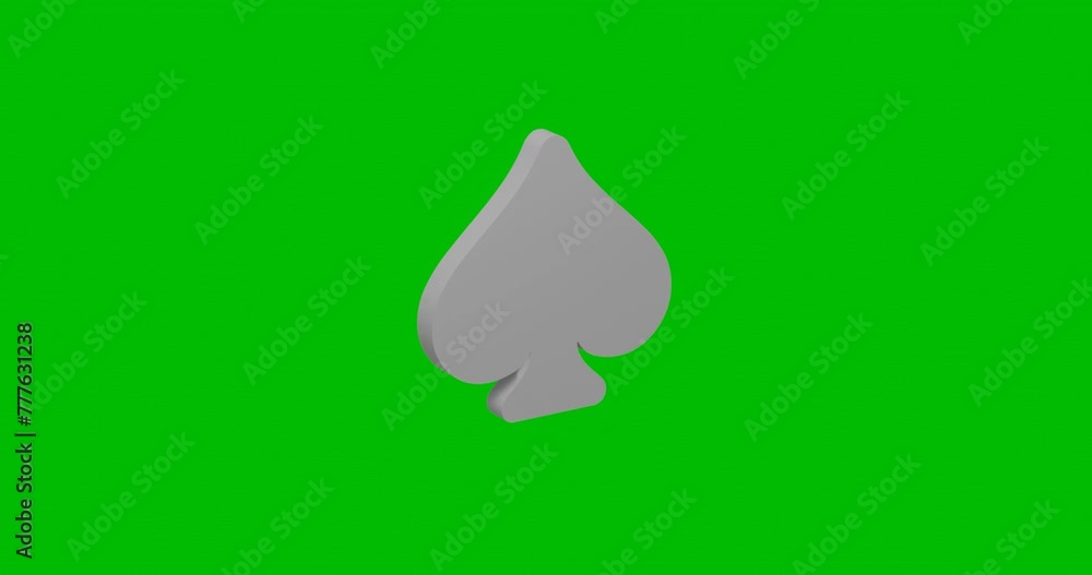 Poster Animation of rotation of a white spade with shadow. Simple and complex rotation. Seamless looped 4k animation on green chroma key background