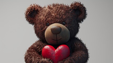 Use AI to create a delightful digital rendering of a dark brown teddy bear clutching a heart, featuring a transparent background attractive look - obrazy, fototapety, plakaty