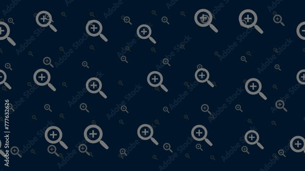 Poster zoom in symbols float horizontally from left to right. parallax fly effect. floating symbols are loc