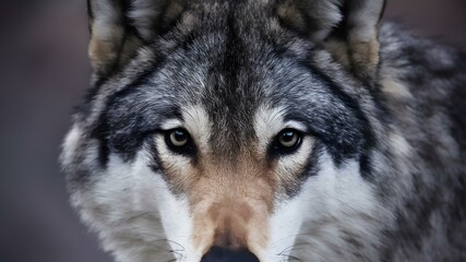 Naklejka na ściany i meble Intense Close-Up of a Lone Wolf's Eyes Against a Subdued Background. Concept Wildlife Photography, Close-Up Shots, Lone Wolf, Intense Eyes, Subdued Background