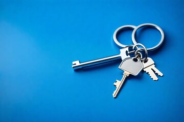 Bunch of keys on blue background.