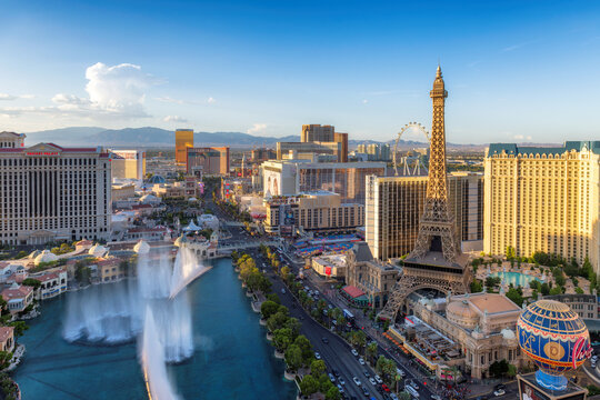 Las Vegas strip at sunset view