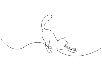 Obraz premium Continuous one line drawing of cat out line vector art illustration 
