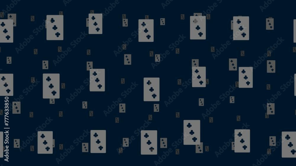 Poster three of clubs playing cards float horizontally from left to right. parallax fly effect. floating sy