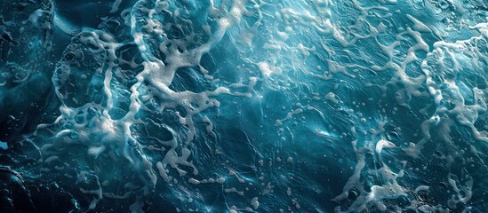 A large body of dark blue water in the Gulf, covered in numerous bubbles creating a unique texture on the surface.