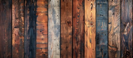 Detailed close-up of a wooden wall showcasing intricate wood grain patterns with various colors.