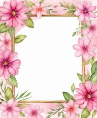 Obraz premium Embrace elegance with our watercolor pink floral frame mockup. Soft petals form a delicate border, perfect for showcasing your content