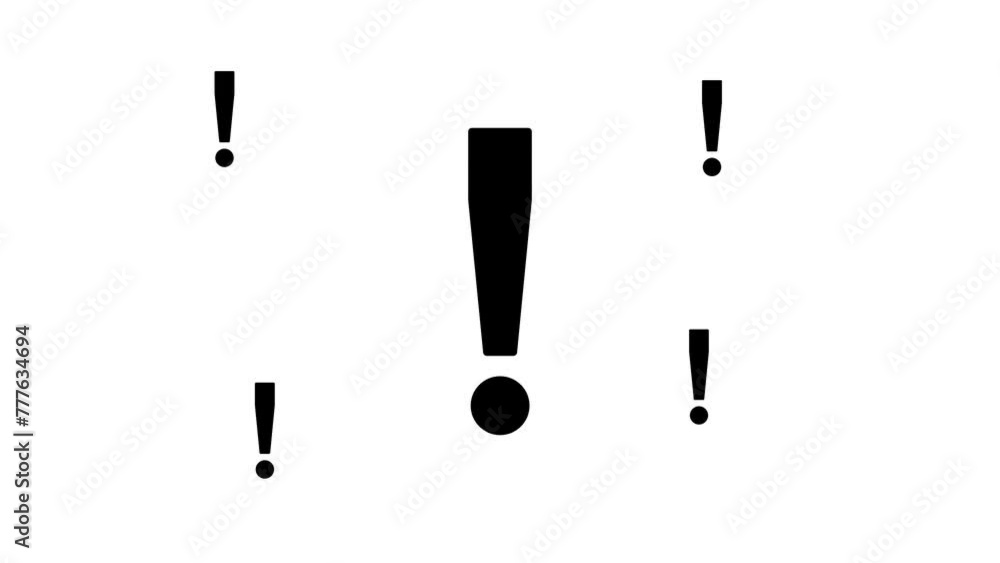 Poster zoom in and out animation the exclamation symbol. large black symbol in the center and four small sy