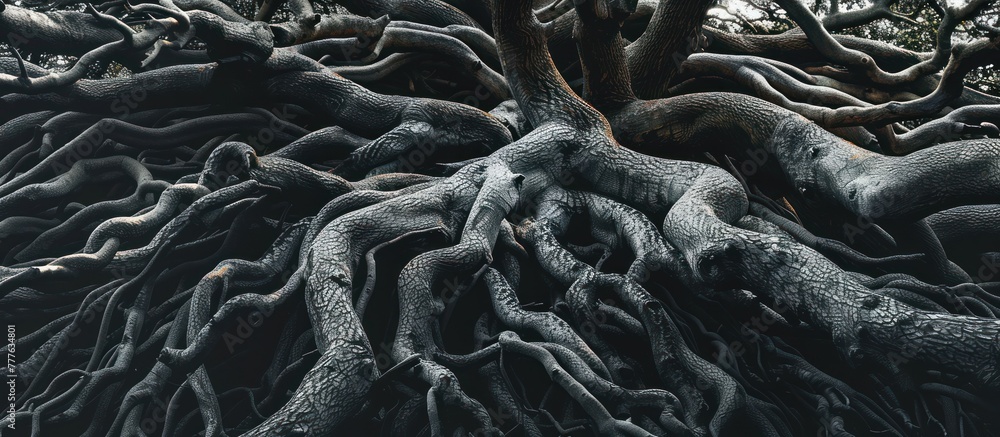 Wall mural a very large tree with an extensive root system visible above the ground, illustrating its strong an