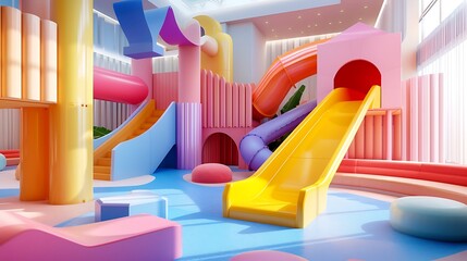 visual representation of a state-of-the-art indoor play zone for children, showcasing a vibrant...