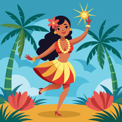 Obraz na płótnie Canvas hula-girl-and-palm-trees--illustration-of-a-hula-g