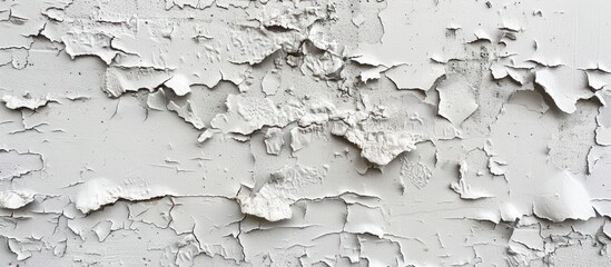 A white concrete wall with peeling paint revealing the worn surface underneath.